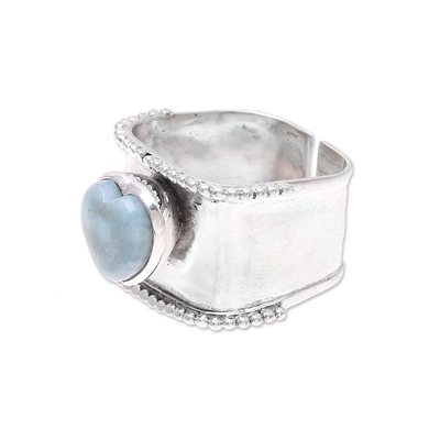 Larimar wrap ring, 'Romance Beckons' - Romantic Heart-Shaped Larimar and Sterling Silver Wrap Ring