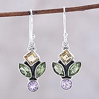 Multi-gemstone dangle earrings, 'Sparkling Unity'