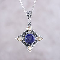 Lapis lazuli and citrine pendant necklace, 'Eternal Delight' - Citrine and Lapis Lazuli Pendant Necklace from India