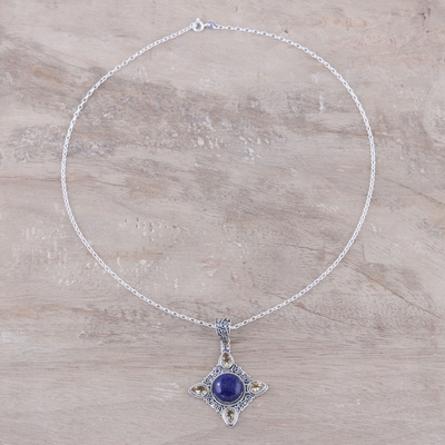Lapis lazuli and citrine pendant necklace, 'Eternal Delight' - Citrine and Lapis Lazuli Pendant Necklace from India