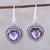 Amethyst dangle earrings, 'Fervent Love' - Heart-Shaped Amethyst and Sterling Silver Dangle Earrings