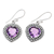 Amethyst dangle earrings, 'Fervent Love' - Heart-Shaped Amethyst and Sterling Silver Dangle Earrings