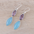 Amethyst and chalcedony dangle earrings, 'Luxurious Glow' - Sterling Silver Blue Chalcedony Amethyst Dangle Earrings