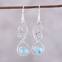 Larimar dangle earrings, 'Sky Swirl' - Sterling Silver and Blue White Larimar Dangle Earrings