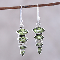 Peridot dangle earrings, 'Falling Stars' - Green Peridot and Sterling Silver Descending Dangle Earrings