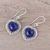 Lapis lazuli dangle earrings, 'Fervent Love' - Blue Lapis Lazuli and Sterling Silver Heart Dangle Earrings