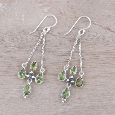 Peridot dangle earrings, 'Green Flare' - Sterling Silver and Green Peridot Dangle Earrings
