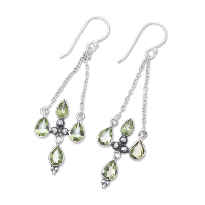 Peridot dangle earrings, 'Green Flare' - Sterling Silver and Green Peridot Dangle Earrings