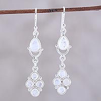 Rainbow moonstone dangle earrings, 'Misty Beauty' - Sterling Silver Rainbow Moonstone Iridescent Dangle Earrings
