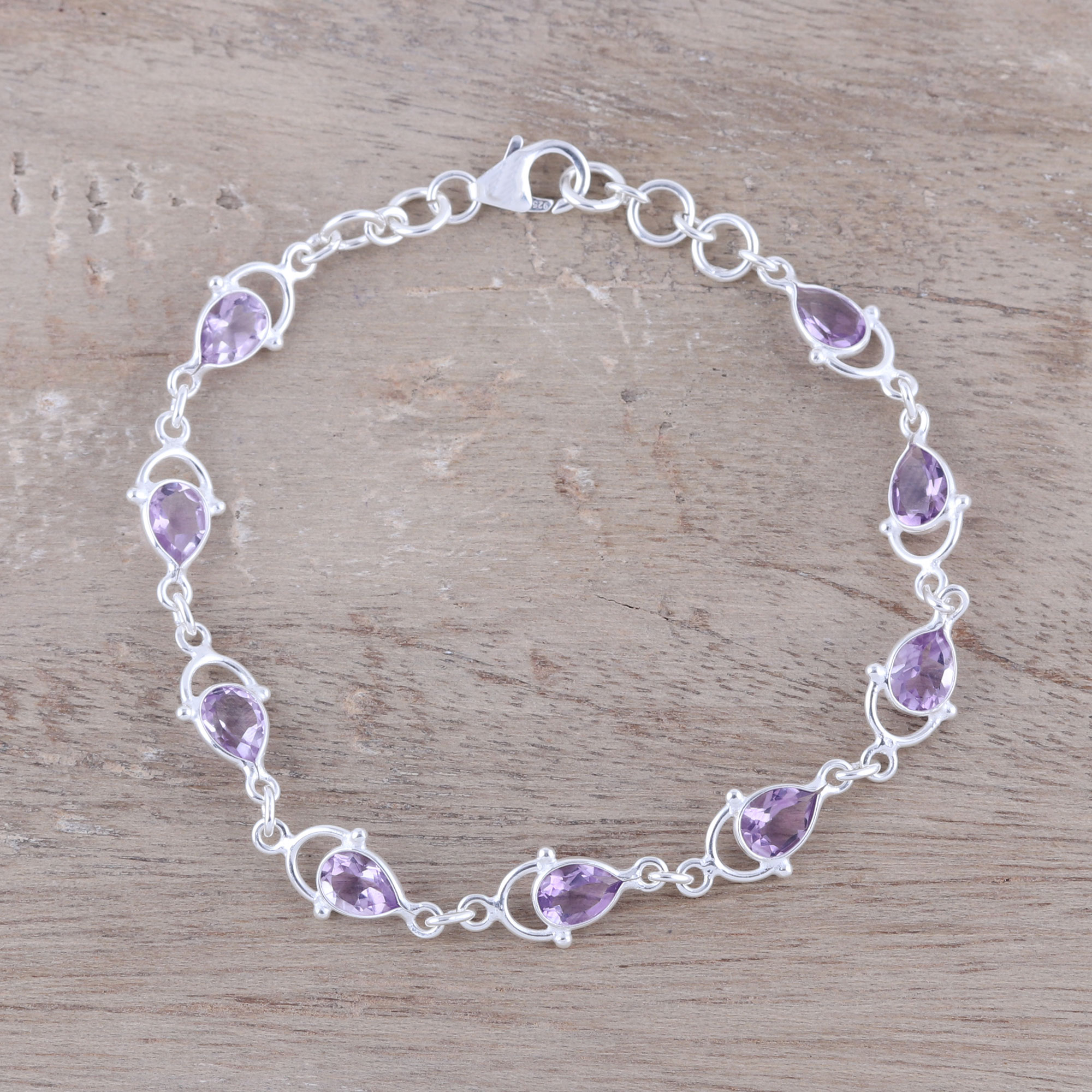 Sterling Silver Amethyst Bracelet 4 Strands Purple Link