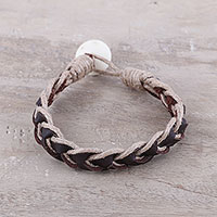 Mens leather braided bracelet, Earthy Combo