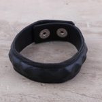 Men's leather wristband bracelet, 'Dark Style' - Handcrafted Men's Black Leather Edgy Wristband Bracelet