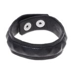 Men's leather wristband bracelet, 'Dark Style' - Handcrafted Men's Black Leather Edgy Wristband Bracelet