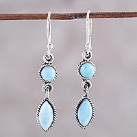 Natural Larimar Dangle Earrings from Thailand,'Sky Bliss'