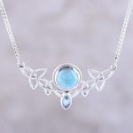 Larimar and blue topaz pendant necklace, 'Glorious Sky' - Larimar and Blue Topaz Pendant Necklace from India