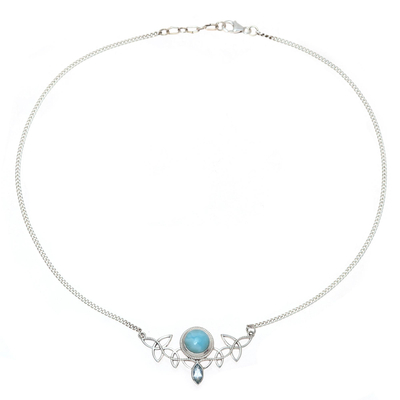 Larimar and blue topaz pendant necklace, 'Glorious Sky' - Larimar and Blue Topaz Pendant Necklace from India