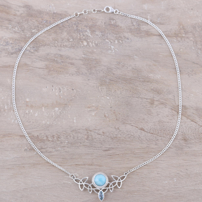 Larimar and blue topaz pendant necklace, 'Glorious Sky' - Larimar and Blue Topaz Pendant Necklace from India