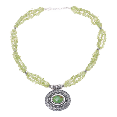 Peridot and Composite Turquoise Beaded Pendant Necklace