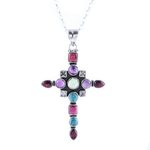 Multi-gemstone pendant necklace, 'Faithful Fusion' - Multi-Gemstone Cross Pendant Necklace from India