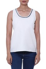 Sleeveless linen blend blouse, 'Ivory Whisper' - Sleeveless Cotton and Linen Blend Blouse