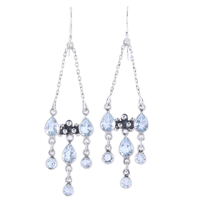 Sterling Silver and Blue Topaz Dotted Chandelier Earrings