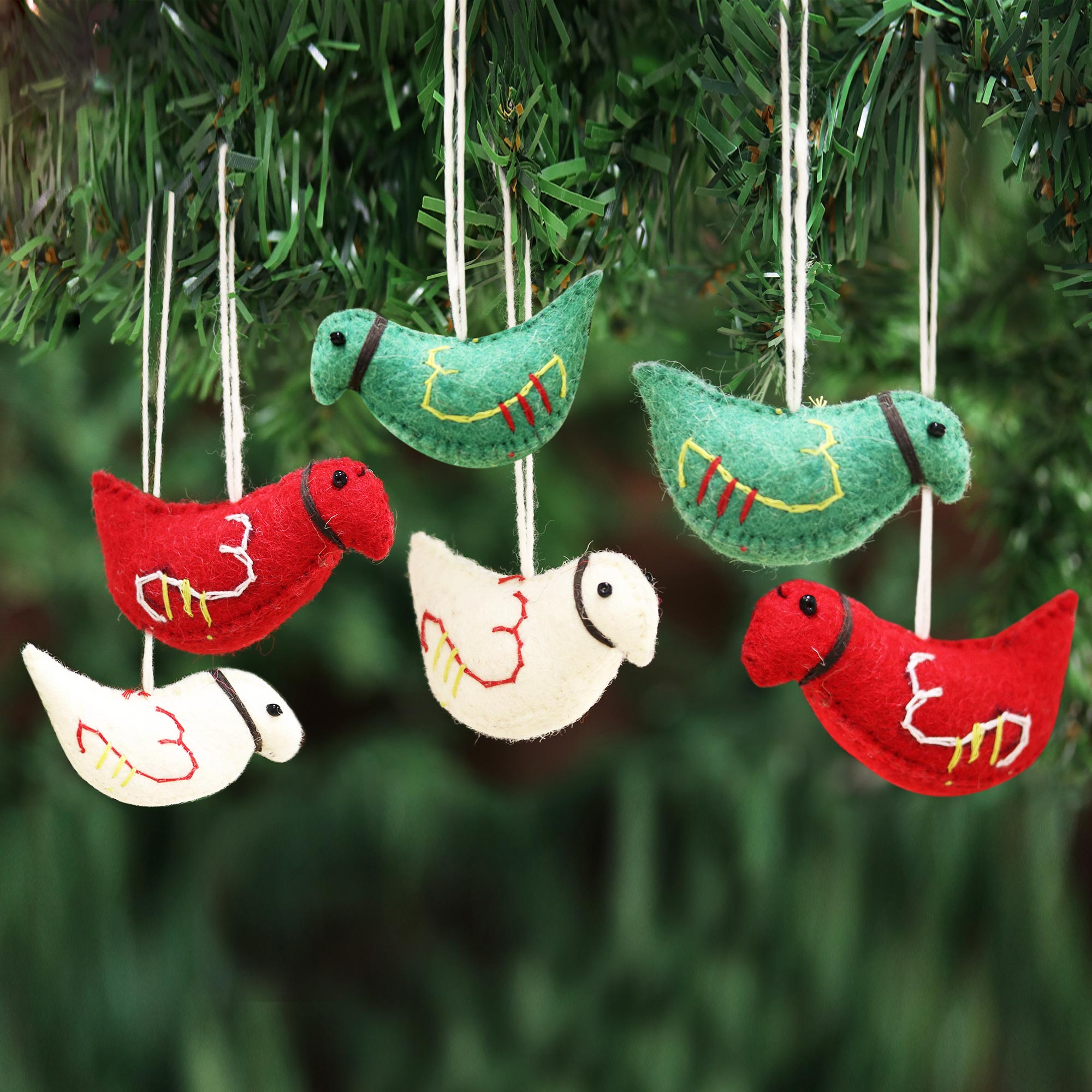 Assorted Color Wool Felt Pigeon Ornaments (Set of 6) - Christmas ...