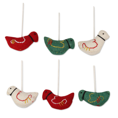 Wool felt ornaments, 'Christmas Pigeons' (set of 6) - Assorted Color Wool Felt Pigeon Ornaments (Set of 6)