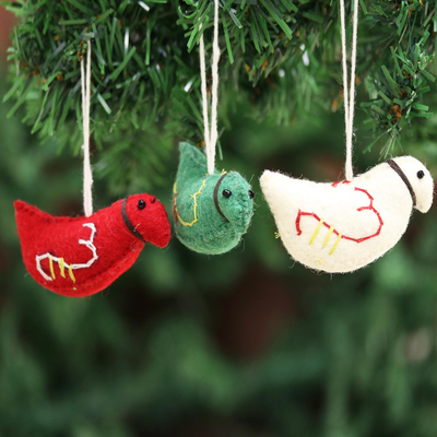 Wool felt ornaments, 'Christmas Pigeons' (set of 6) - Assorted Color Wool Felt Pigeon Ornaments (Set of 6)