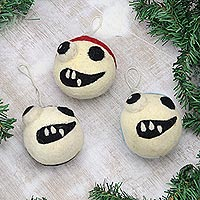 Wool ornaments, 'Whimsical Holiday' (set of 3)
