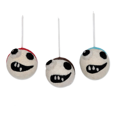 Wool ornaments, 'Whimsical Holiday' (set of 3) - Handcrafted Wool Ornaments from India (Set of 3)