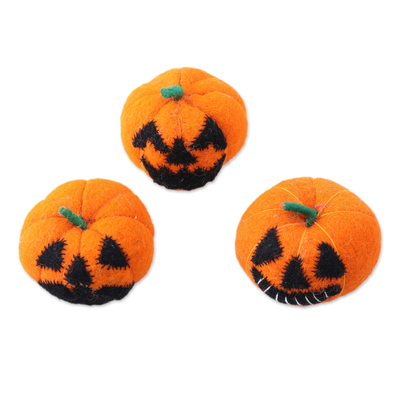 Wool home accents, 'Delightful Jack-o-Lanterns' (set of 3) - Handmade Wool Jack-o-Lantern Home Accents (Set of 3)