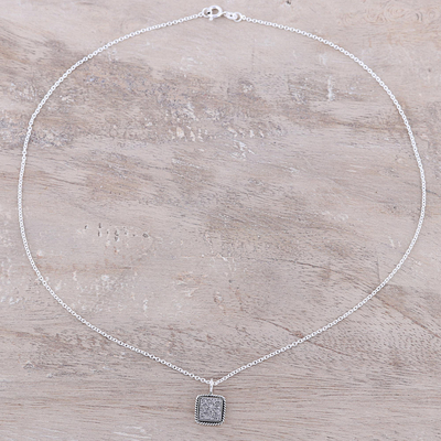Drusy pendant necklace, 'Grey Sparkle' - Sterling Silver and Grey Drusy Quartz Pendant Necklace