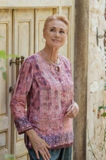 Embroidered tunic, 'Antique Petal' - Embroidered Tunic in Petal Pink and Cream from India