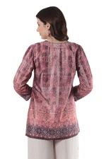 Embroidered tunic, 'Antique Petal' - Embroidered Tunic in Petal Pink and Cream from India