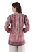 Embroidered tunic, 'Antique Petal' - Embroidered Tunic in Petal Pink and Cream from India (image 2f) thumbail