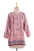 Embroidered tunic, 'Antique Petal' - Embroidered Tunic in Petal Pink and Cream from India (image 2g) thumbail