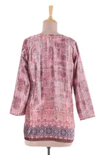 Embroidered tunic, 'Antique Petal' - Embroidered Tunic in Petal Pink and Cream from India
