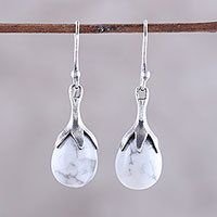Howlite dangle earrings, 'Elegant Fruits' - Howlite and Sterling Silver Dangle Earrings from India
