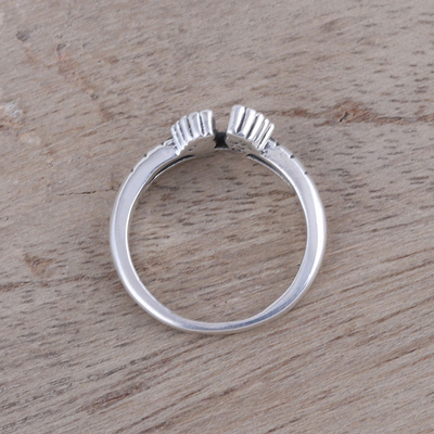 Sterling silver band ring, 'Feet' - Sterling Silver Footprint Band Ring from India