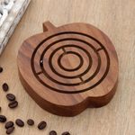 Wood maze game, 'Apple Connection' - Fine Carved Mango Wood Apple Maze Game from India