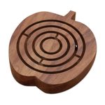 Wood maze game, 'Apple Connection' - Fine Carved Mango Wood Apple Maze Game from India
