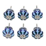 Ceramic knobs, 'Blue Vine' (set of 6) - Hand Painted Ceramic Drawer Pulls in Blue (Set of 6)