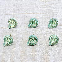 Ceramic knobs, Green Snail (set of 6)