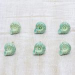 Ceramic knobs, 'Green Snail' (set of 6) - Handmade Mint Green Snail Ceramic Knobs (Set of 6)