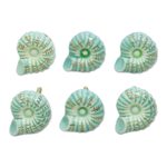 Ceramic knobs, 'Green Snail' (set of 6) - Handmade Mint Green Snail Ceramic Knobs (Set of 6)