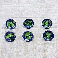 Ceramic knobs, 'Watercolor' (set of 6) - Blue and Green Abstract Drawer Pulls in Ceramic (Set of 6)