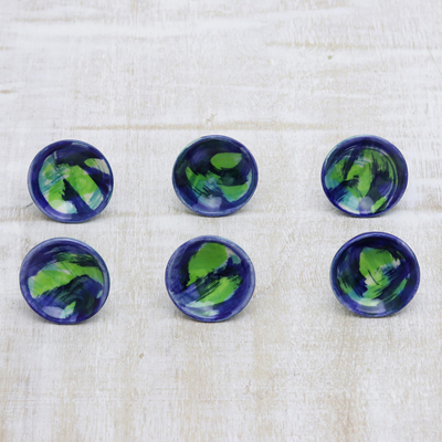 Keramikknöpfe, (6er-Set) - Blaue und grüne abstrakte Schubladengriffe aus Keramik (6er-Set)