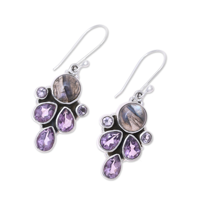 Amethyst and labradorite dangle earrings, 'Delightful Dazzle' - Amethyst and Labradorite Dangle Earrings from India