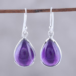 Amethyst dangle earrings, 'Purple Drops' - Teardrop Amethyst Dangle Earrings from India