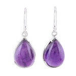 Amethyst dangle earrings, 'Purple Drops' - Teardrop Amethyst Dangle Earrings from India